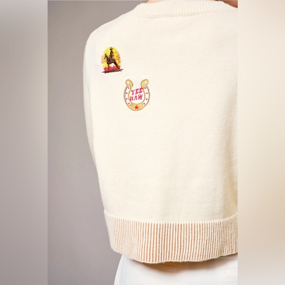 Blue B Horse Graphic Western Patch Sweater - Picture 2 of 4